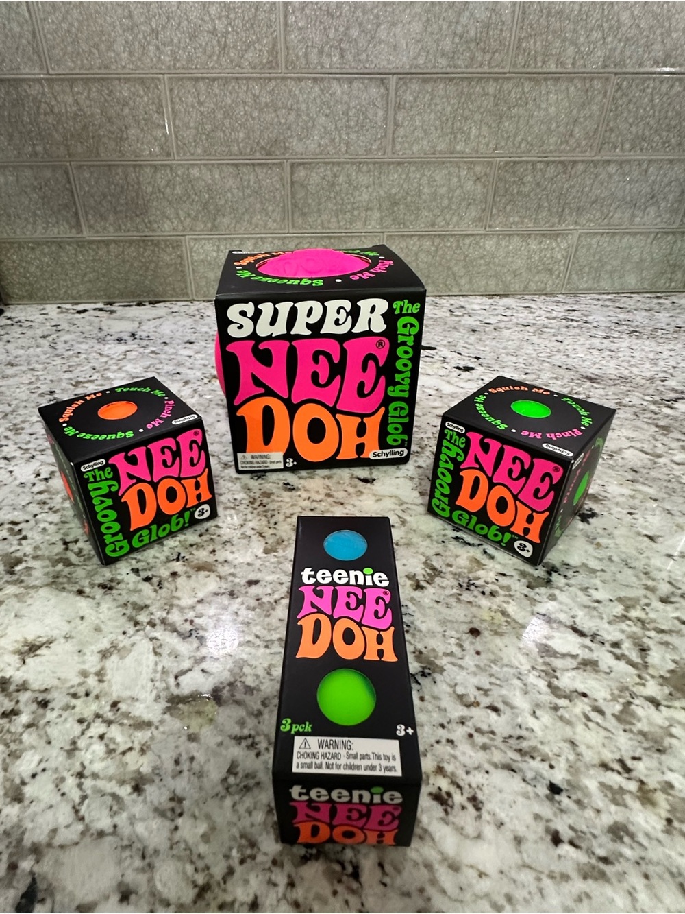 Bundle of Needoh Groovy Globs: 1 Super size, 2regular and one pack of 3 Teenie